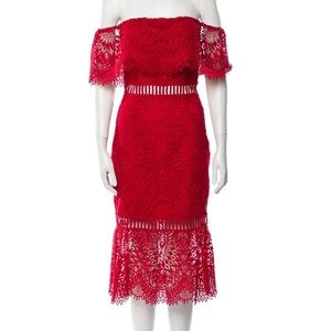 SAYLOR red lace off the shoulder midi dress, size M